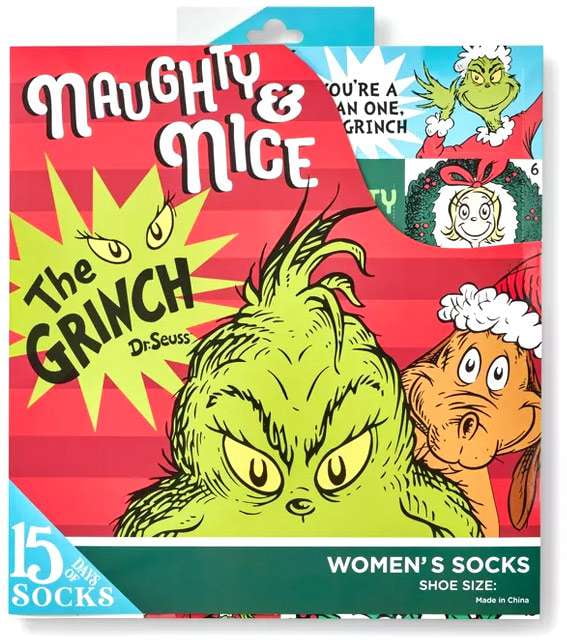 Women's Dr. Seuss' The Grinch 15 Days of Socks Advent Calendar Assorted Colors 410