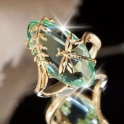 Women's Dragonfly Water Olive Green 18 K Gold Plated Ring