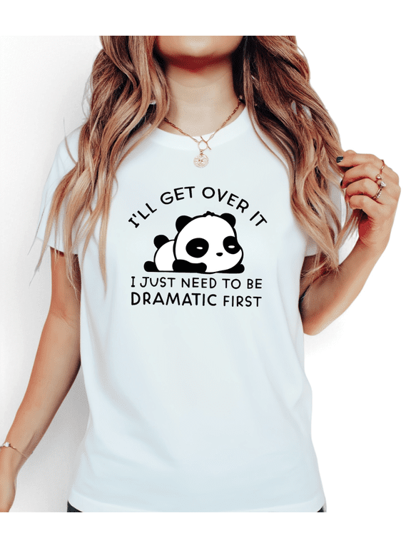 Women's Dramatic Panda Meme Graphic Cotton T Shirt Casual Breathable Short Sleeve Round Neck Top White S-5XL