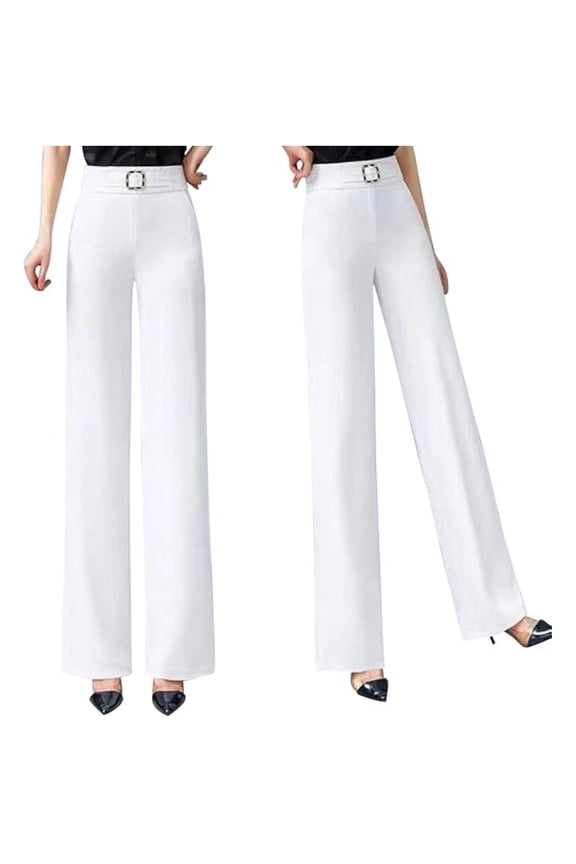 Women's Drape High-Rise Pull-On Stretch Pants – Soft Straight-Leg Casual Slacks Breathable Comfort Fit