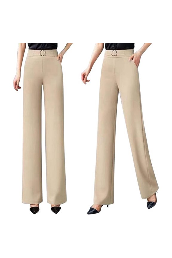 Women's Drape High-Rise Pull-On Stretch Pants – Soft Straight-Leg Casual Slacks Breathable Comfort Fit