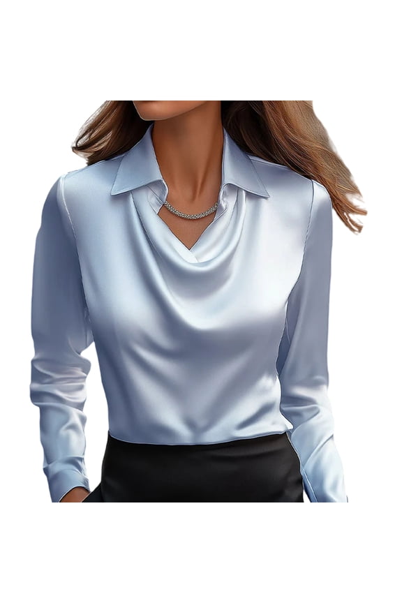 Women's Draped Front Cowl Neck Shirts Casual Loose Satins Blouses Tops Fashion Business Shirts Tunics Tops Gifts