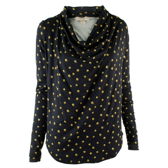 Women's Draped Pyramid-Stud Print Blouse Top (X-Small, New Navy)