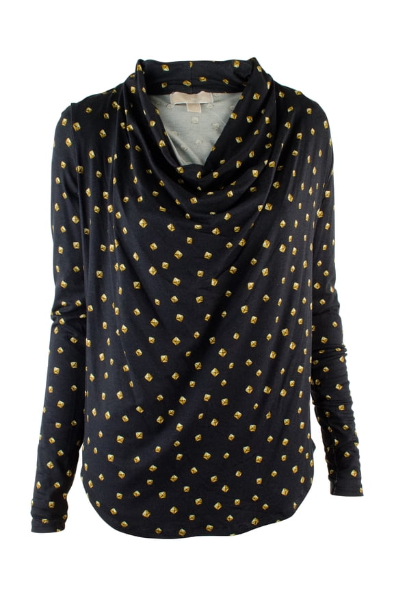 Women's Draped Pyramid-Stud Print Blouse Top (X-Small, New Navy)