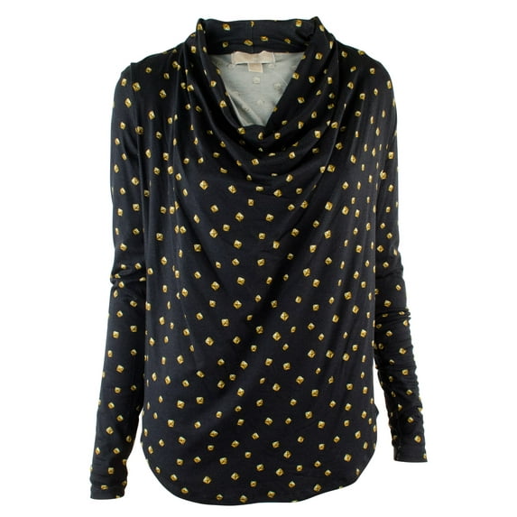 Women's Draped Pyramid-Stud Print Blouse Top (X-Small, New Navy)