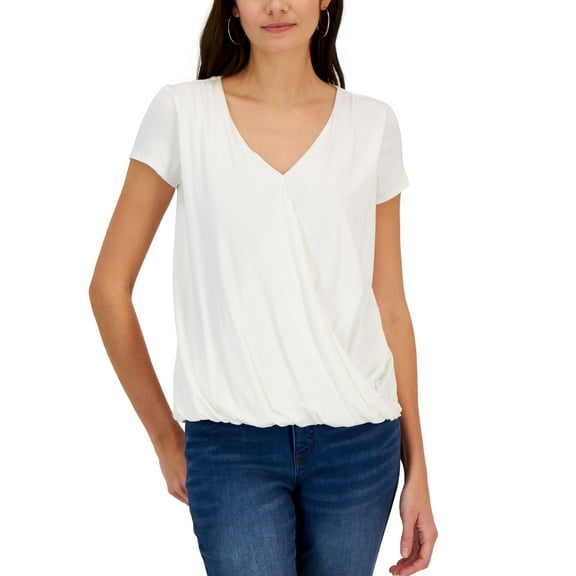 Women's Draped Surplice Top Washed White S