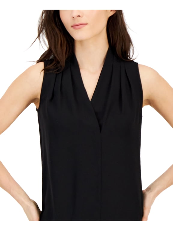Women's Draped V-Neck Sleeveless Shell Top Anne Black M