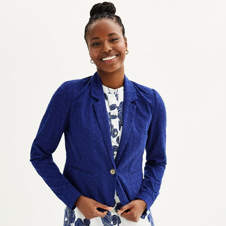 Women s Draper James Eyelet Textured Notch Lapel Blazer Jacket Color Navy Size X SMALL Walmart