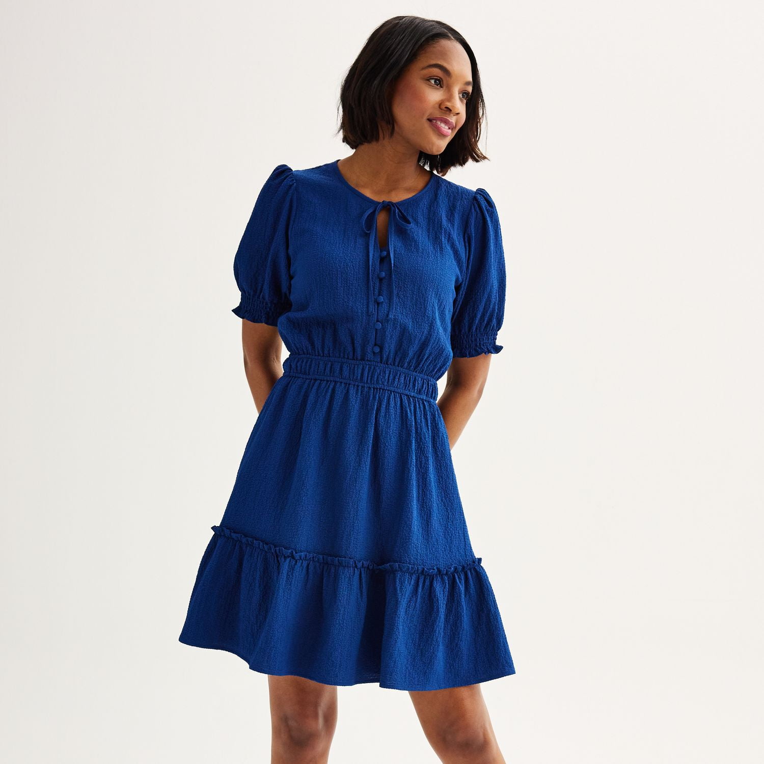 Women's Draper James Puff Sleeve Fit & Flare Mini Dress Color: Ocean Size:  SMALL - Walmart.com