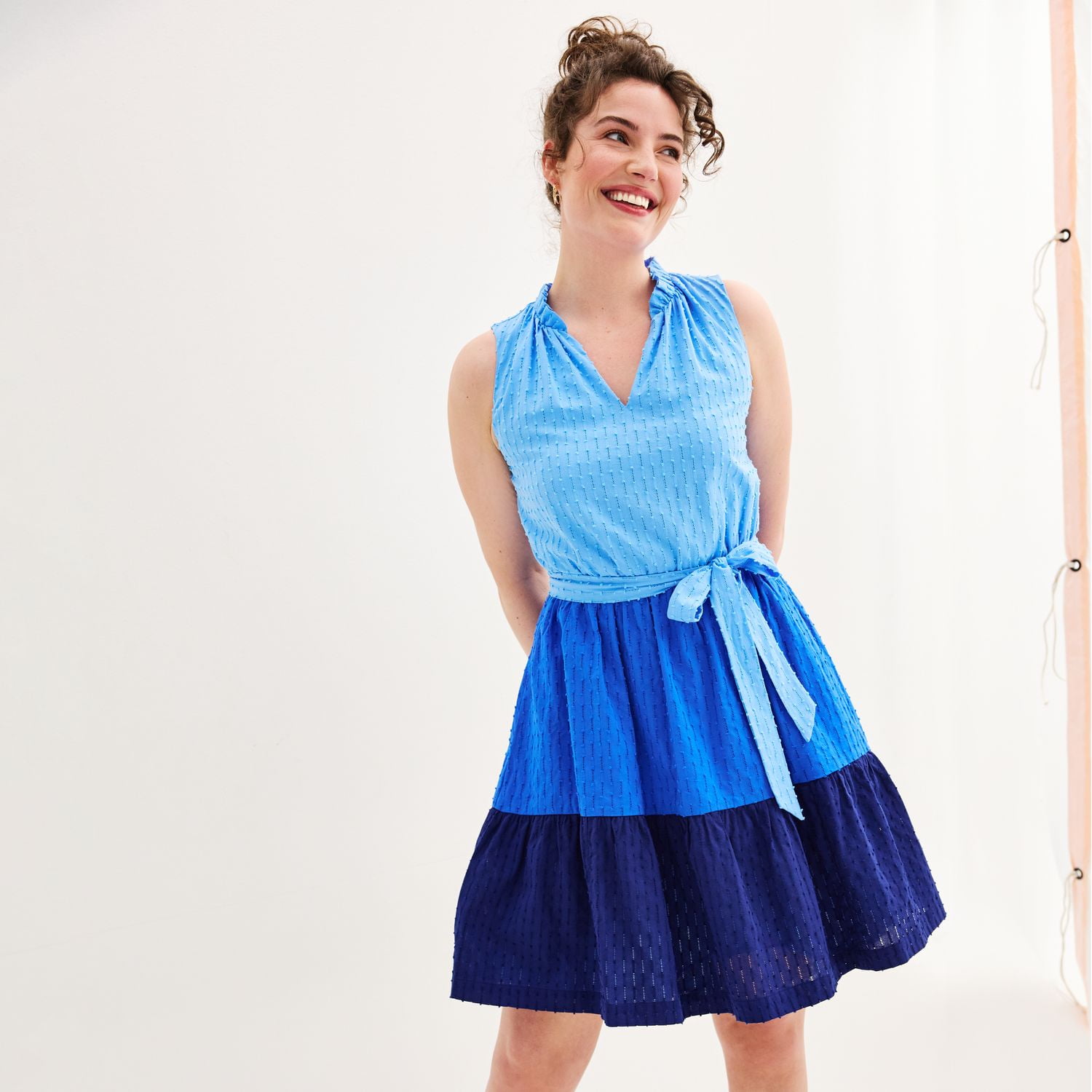 draper james blue dress Alana Tiered Dress in Blue Scattered Ditsy | Color - Blue Scattered Ditsy / 1X
