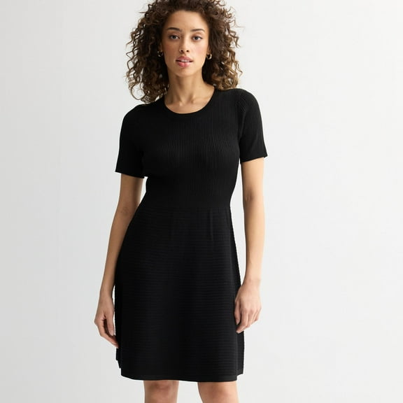 Women's Draper James Short Sleeve Pointelle Sweater Dress, Size: XXL, Black