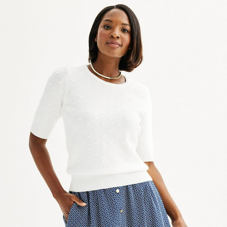 Women s Draper James Textured Bobble Short Sleeve Sweater Color Ivory Size SMALL Walmart