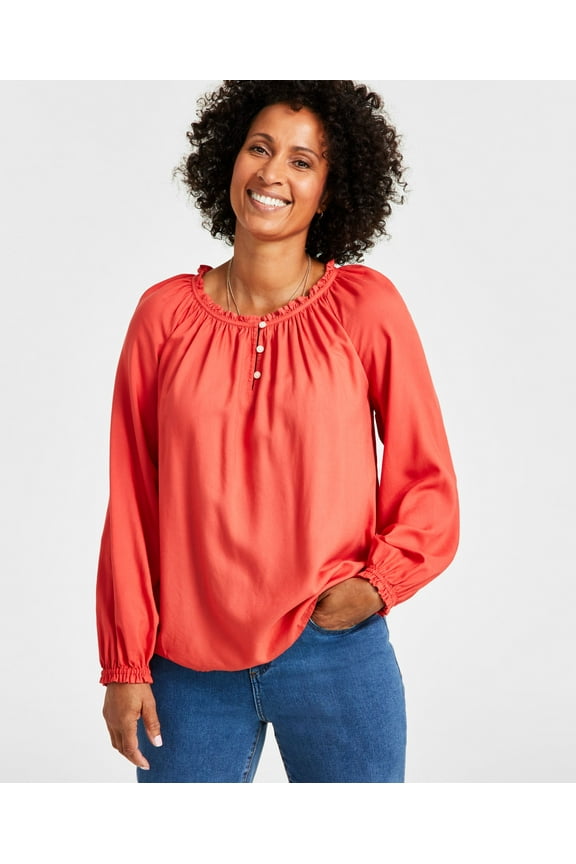 Women's Drapey Popover Peasant Top Cranberry Spice S