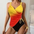 thumbnail image 1 of Women's Drawstring Bodycon Swimsuit Ruched Tummy Color Block Push up Monokini Bathing Suit Orange XXL, 1 of 5