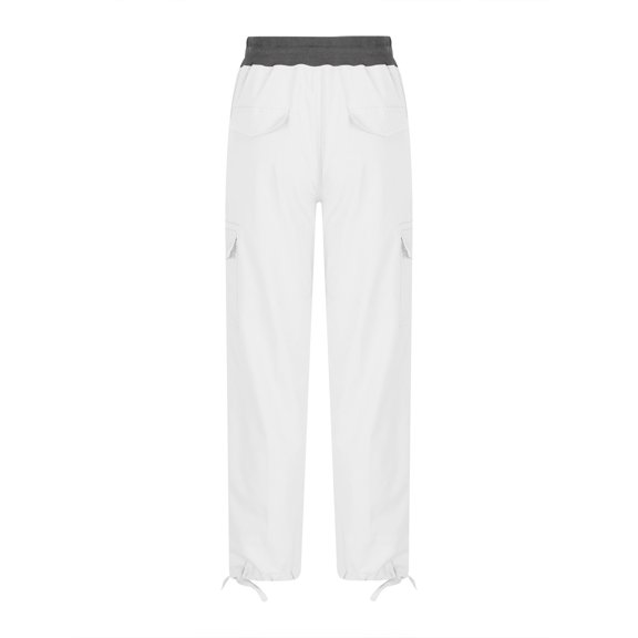 Women's Drawstring Cargo Pants Solid Color Sweatpants with Pockets Classic-Fit Tie Bottom Trousers