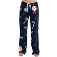 thumbnail image 1 of Women's Drawstring Christmas Printed Casual Pants, Long Trousers with Elastic Waist for Comfortable Wear, Festive Design for Holiday Season,Navy,2XL, 1 of 6