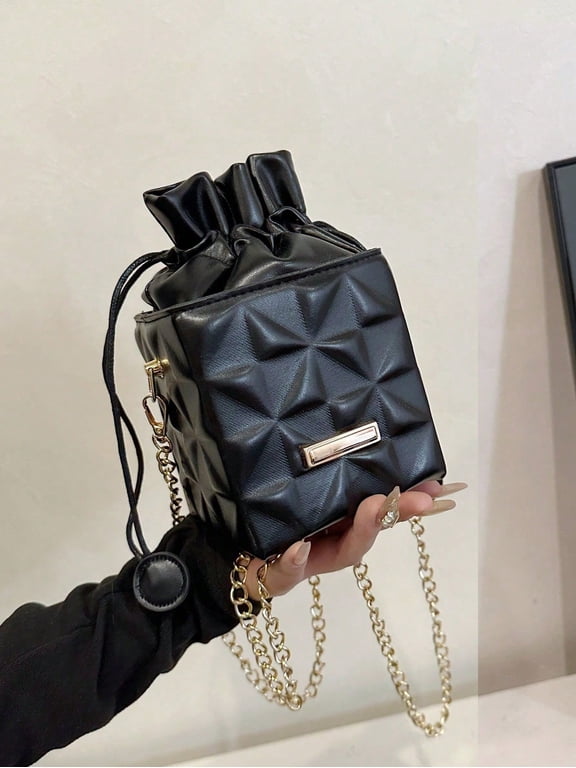 Women's Drawstring Closure Square Mini Chain Crossbody Bag