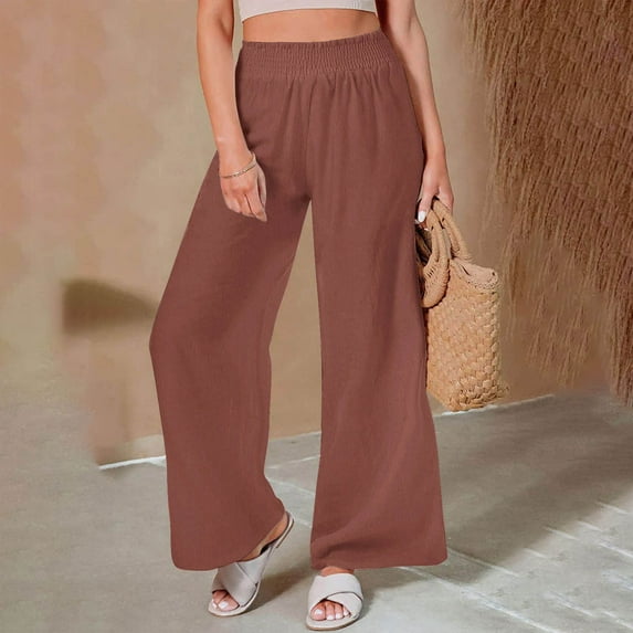 Women's Drawstring Cotton Linen Pants,Wide Leg Cotton Linen Pants for Women Casual Summer,Women Linen Palazzo Pants Summer Boho Wide Leg Casual Lounge Pants 2025 Trendy Beach Travel Vacation Outfits