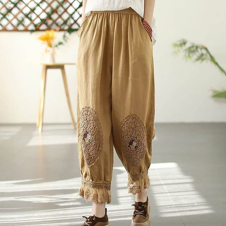 Embroidered capri pants cheap