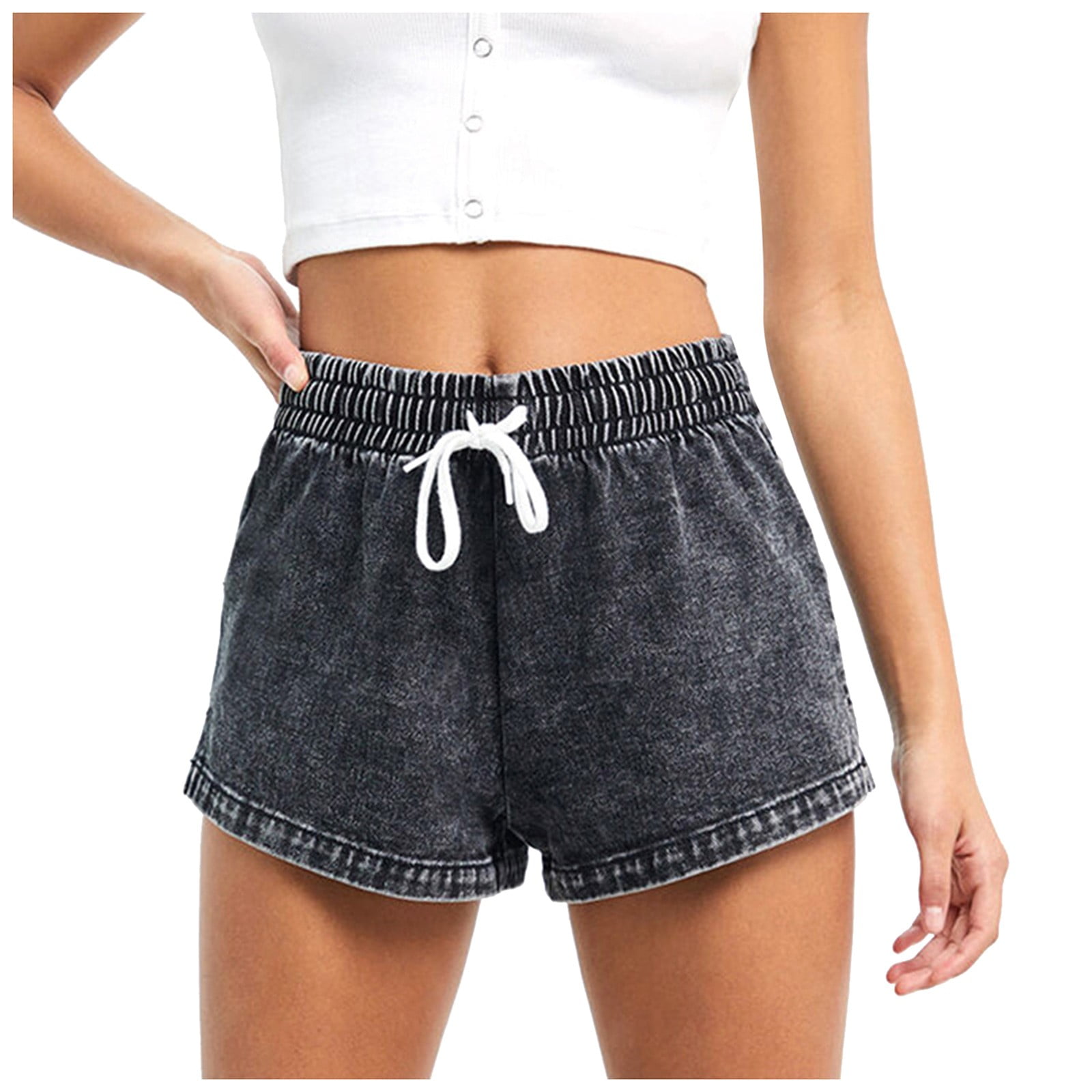 Women's Drawstring Denim Shorts Lightweight Elastic Mid Waist Shorts
