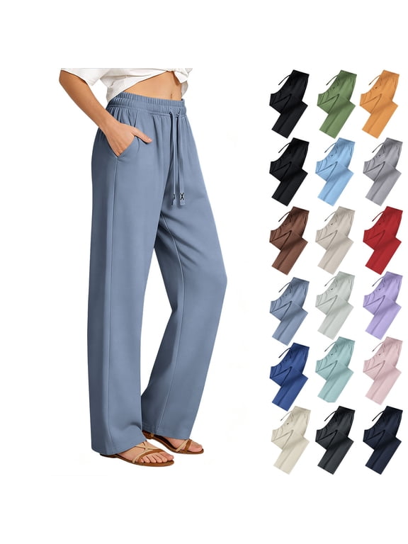 Women's Drawstring Elastic High Waist Quick Dry Straight Leg Outdoor Casual Pants,Blue,Women's Plus Size L