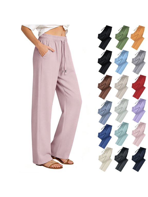 Women's Drawstring Elastic High Waist Quick Dry Straight Leg Outdoor Casual Pants,Pink,Women's Plus Size S