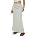 thumbnail image 1 of Women's Drawstring Elastic Waist Back Slit Solid Midi Skirt (Beige XL), 1 of 5