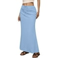 thumbnail image 1 of Women's Drawstring Elastic Waist Back Slit Solid Midi Skirt (Sky Blue M), 1 of 5