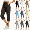 thumbnail image 1 of Women's Drawstring Elastic Waist Cargo Capri Pants,Casual Cropped Trousers with Multi Pockets for Summer Wear,Brown,Women's Capri S, 1 of 8