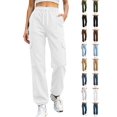 thumbnail image 1 of Women's Drawstring Elastic Waist Cargo Jogger Pants, Ghalytn Multi-Pocket Casual Athletic Sweatpants with Cuffed Hem, 1 of 7