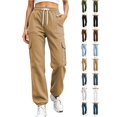 thumbnail image 1 of Women's Drawstring Elastic Waist Cargo Jogger Pants, Ghalytn Multi-Pocket Casual Athletic Sweatpants with Cuffed Hem, 1 of 7