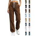 thumbnail image 1 of Women's Drawstring Elastic Waist Cargo Jogger Pants, Ghalytn Multi-Pocket Casual Athletic Sweatpants with Cuffed Hem, 1 of 7