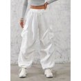 thumbnail image 1 of Women's Drawstring Elastic Waist Cargo Pants, Loose Fit Wide Leg Cuffed Trousers with Pockets for Everyday, Casual & Streetwear, 1 of 4