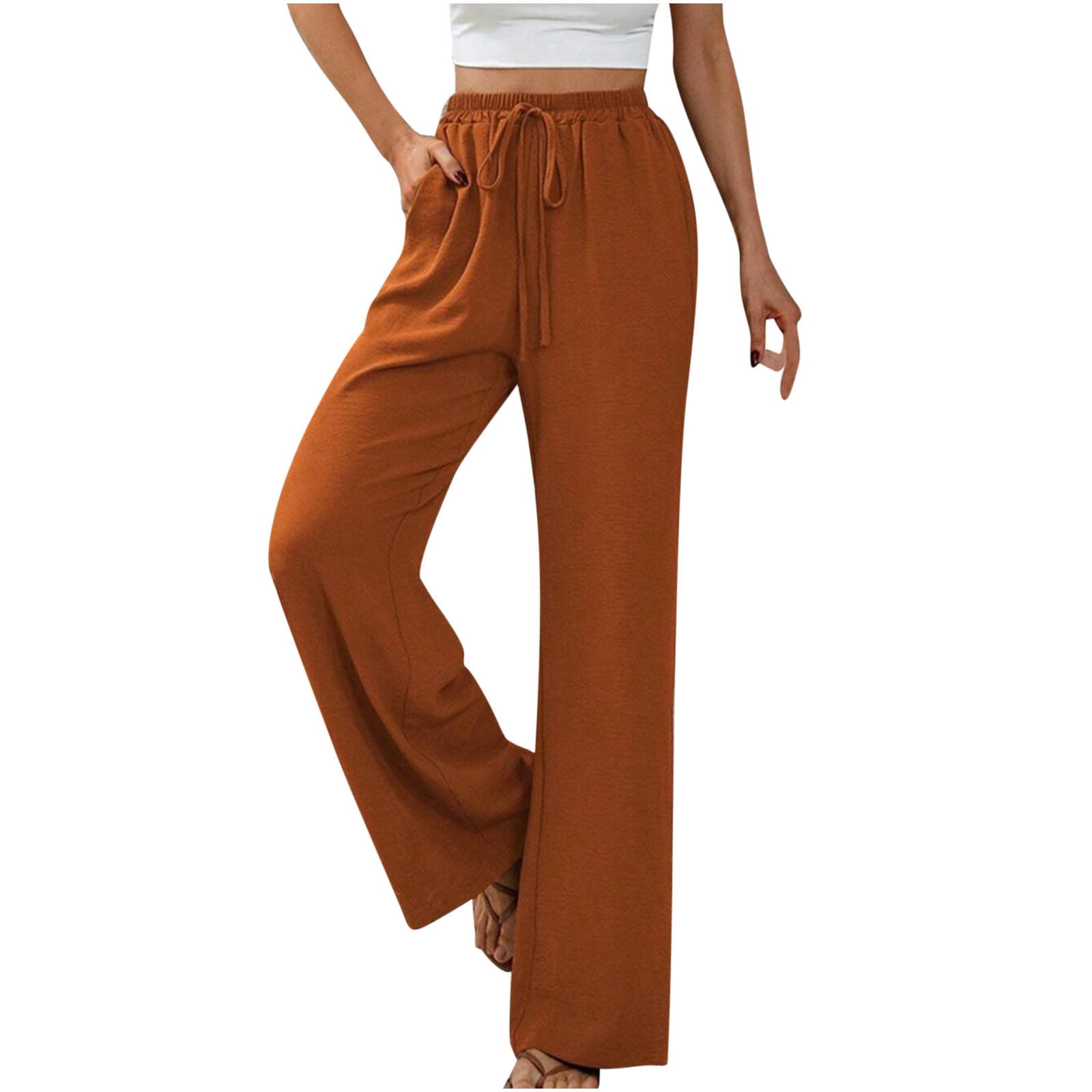 Women's Drawstring Elastic Waist Trousers Straight Leg Plain Sweatpants