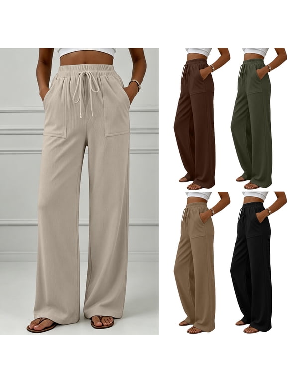 Women's Drawstring Elastic Waist Wide Leg Pants Casual Corduroy Loose Long Pants With Large Patch Pockets Wide Leg Sweatpant