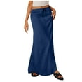 thumbnail image 1 of Women's Drawstring High Elastic Waist Long Skirt A Line Solid Slim Fitted Casual Long Skirts A-Navy, 1 of 7