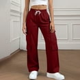 thumbnail image 1 of Women's Drawstring High Waist Cargo Pants, Outdoor Climbing Hiking Baggy Sweatpants Fall Travel Trousers with Pockets New Work Pants Women High Waisted Wine M, 1 of 9