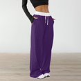 thumbnail image 1 of Women's Drawstring High Waist Color Block Sports Pants, Loose Fit Long Casual Pants, Elastic Waistband Athletic Pants for Daily Wear, Lounge Pants for Women, Comfortable Streetwear Sweatpants Purple, 1 of 6