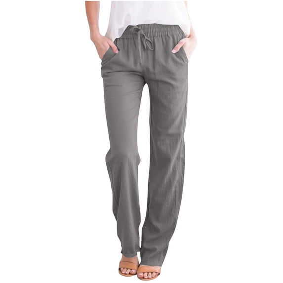 Women's Drawstring High Waist Pants Straight Leg Casual Trousers with Pocket for Loungewear and Travel Summer Palazzo Pants Flowy Beach Lounge Pants with Pockets