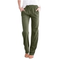thumbnail image 1 of Women's Drawstring High Waist Pants Straight Leg Casual Trousers with Pocket for Loungewear and Travel Summer Palazzo Pants Flowy Beach Lounge Pants with Pockets, 1 of 6