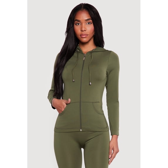 Women's Drawstring Hooded Zip Front Track Jacket