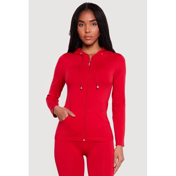 Women's Drawstring Hooded Zip Front Track Jacket