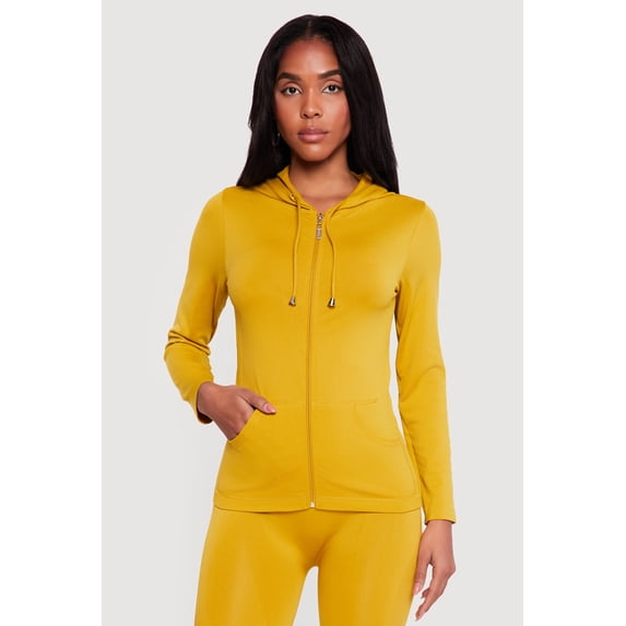 Women's Drawstring Hooded Zip Front Track Jacket
