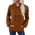 thumbnail image 1 of Women's Drawstring Hoodies with Pocket Flower Textured Pattern Hooded Sweatshirts Pullover Solid Long Sleeve Tops (S, Brown), 1 of 6
