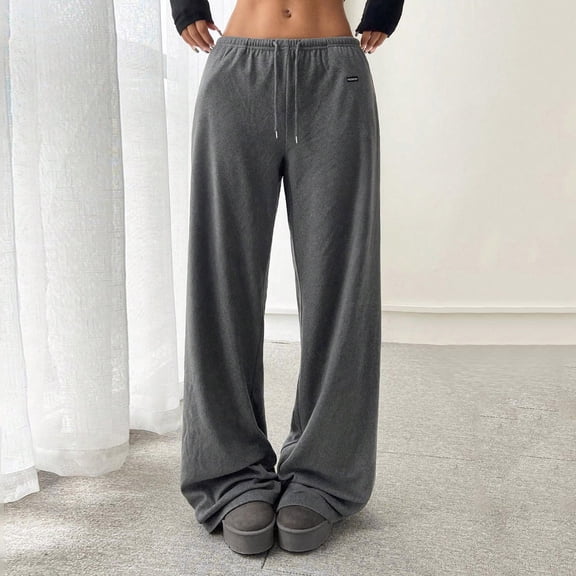 Women's Drawstring Low Rise Sweatpants, Baggy Wide Leg Casual Pants with Side Pockets, Soft Comfortable Lounge Pants for Streetwear, Weekend Wear, and Daily Activities Grey XL