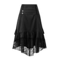 thumbnail image 1 of Women's Drawstring Patchwork Party Gothic Lace Skirt Dress Steampunk Renaissance Ruffled Vintage Court High Low Hem Midi Skirt Black,S, 1 of 7