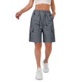 thumbnail image 1 of Women's Drawstring Pockets Cargo Elastic Waist Hiking Bermuda Shorts for Casual Summer Dark Gray L, 1 of 6