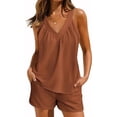 thumbnail image 1 of Women's Drawstring Short Sets Outfits Neck Top High Shorts for Daily Wear Dark Brown L, 1 of 6
