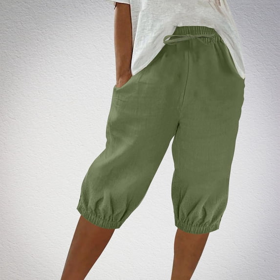 Women's Drawstring Shorts with Elastic Cuffs Summer Plain Knee Length Pockets Elastic Waist Shorts Baggy Comfortable Athletic Shorts for Runing Walking Biking Baseball