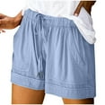 thumbnail image 1 of Women's Drawstring Shorts Summer Solid Drawstring Comfy Elastic Waist Pocketed Casual Loose Lightweight Shorts Blue 3XL, 1 of 6